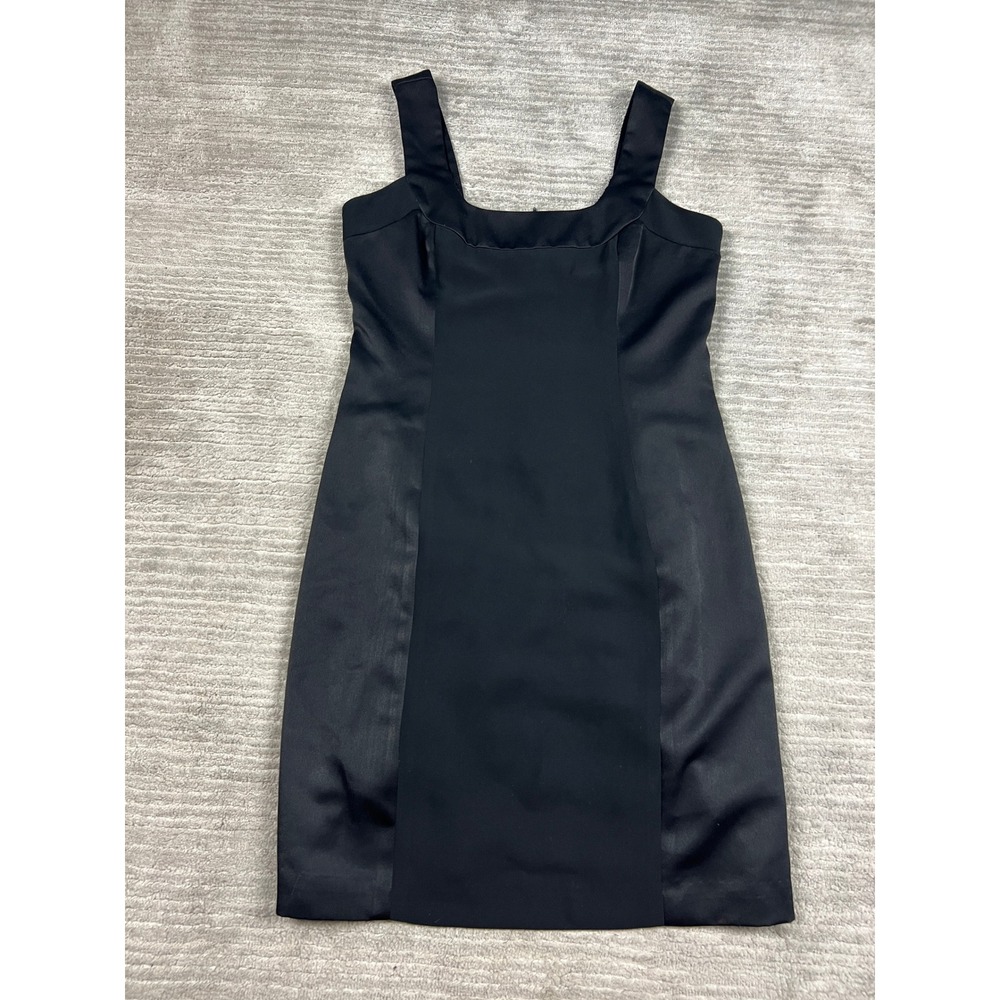 YL by Yair Dress Womens 6 Black Sheath Cocktail Mixed Media Satin Square Neck